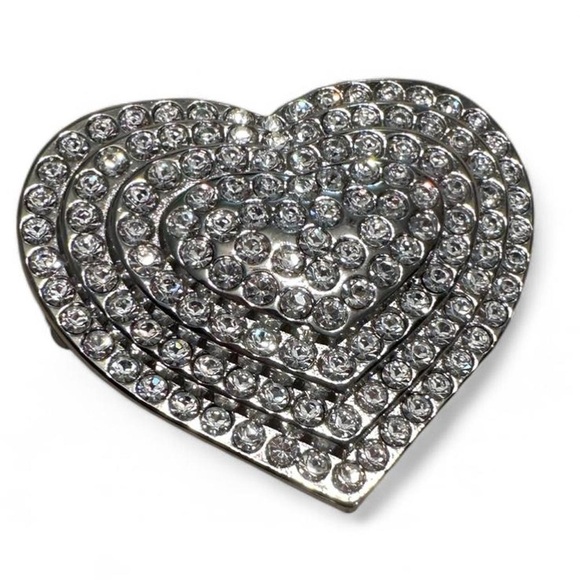 NWOT Silver Rhinestone Heart Belt Buckle - Picture 3 of 5